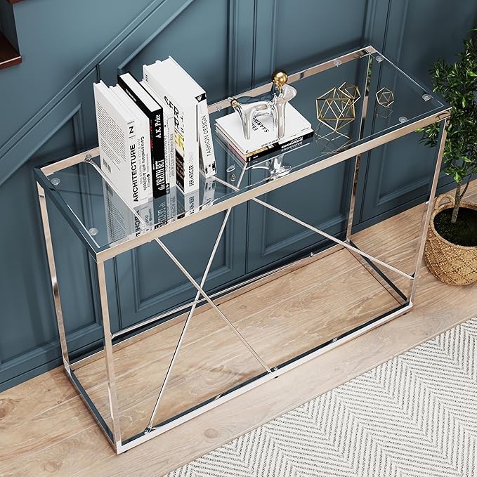 OIOG Glass Console Table for Entryway, Modern Sofa Table - Image 4