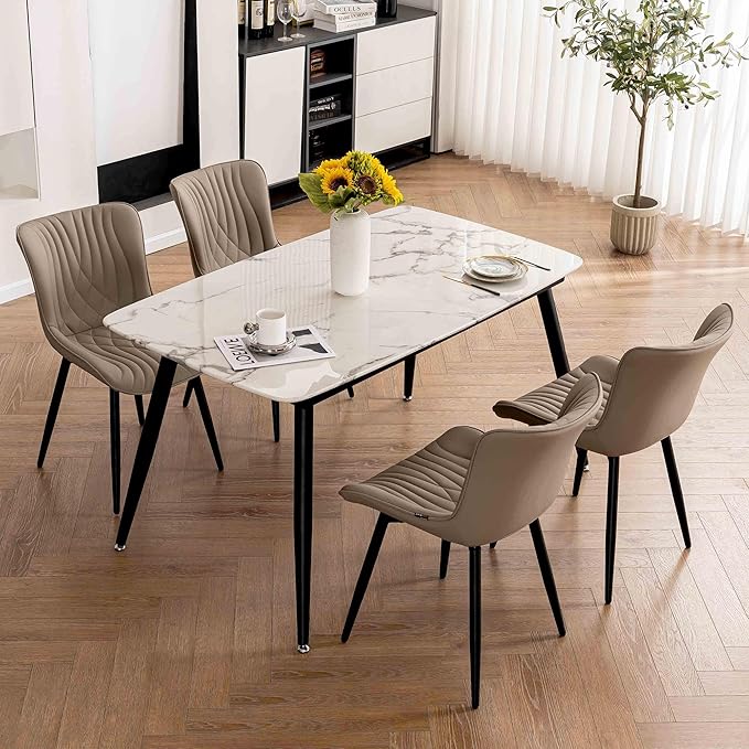 Kidol & Shellder Khaki Dining Chairs Set of 2, Faux Leather Upholstered Mid - Image 2