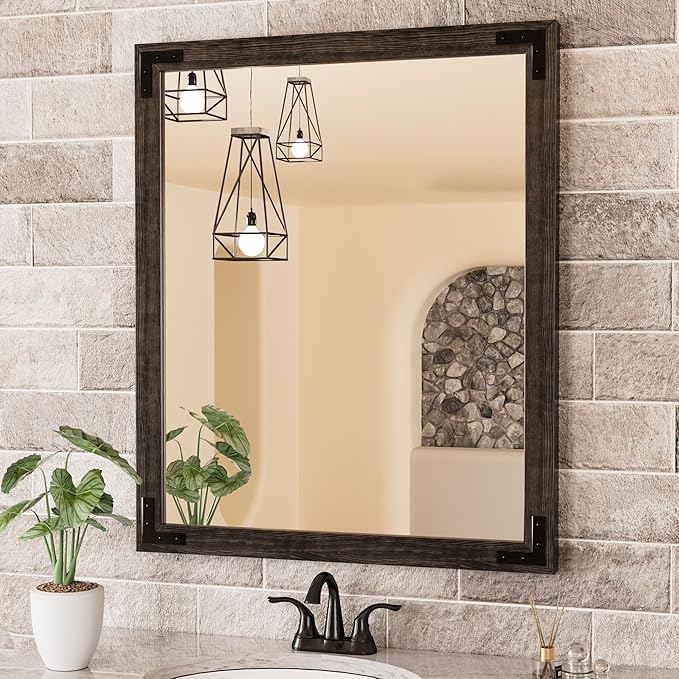 TETOTE 30 x 36 Black Wooden Mirror by TETOTE