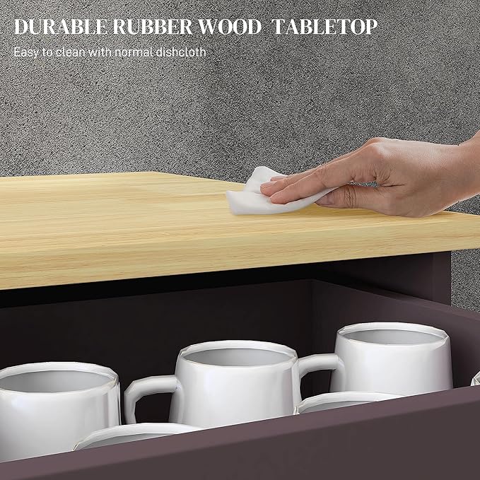 HOMCOM Sideboard with Solid Wood Countertop, Modern Kitchen Storage Cabinet - Image 5