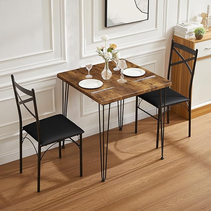 VECELO 3-Piece Dining Room Kitchen Table and Pu Cushion Chair Sets - Image 3