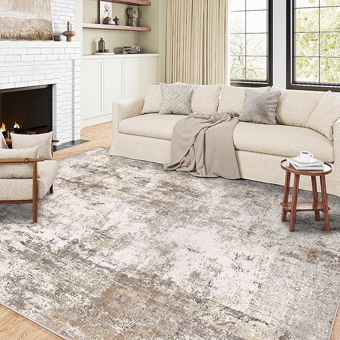 9x12 Washable Area Rug Brown Grey Neutral Abstract Living Room Bedroom Large - Image 4