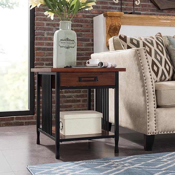 Leick Home Ironcraft Coffee Table, Solid Wood, 2 Drawers, 1 Display Shelf - Image 2
