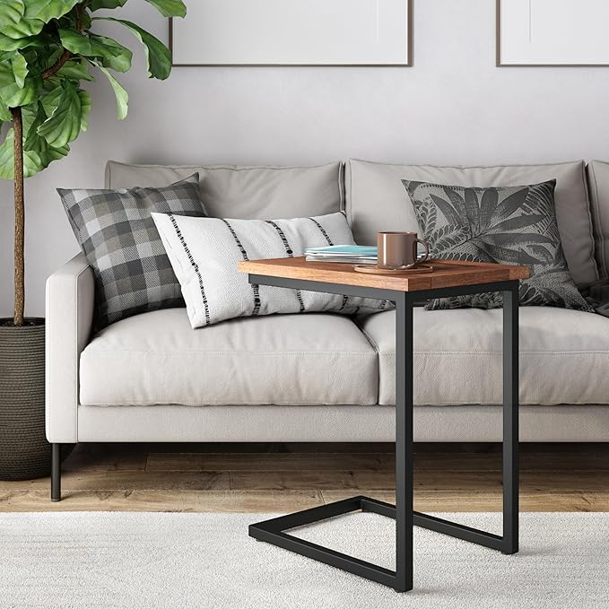 SIMPLIHOME Skyler 16-inch Wide Solid Mango/Metal Industrial C-Shaped End Table - Image 2