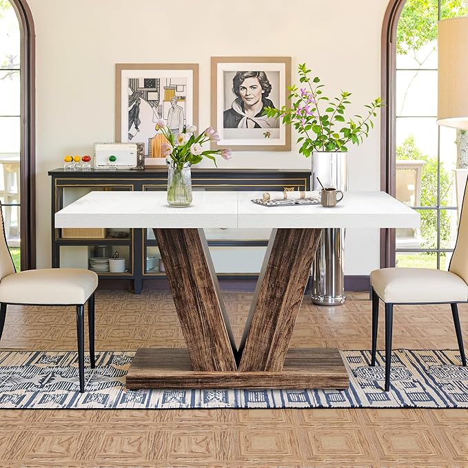 47 Inch Dining Table for 4, Farmhouse Dinner Table Wooden Kitchen Tables - Image 7