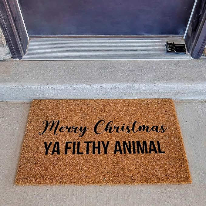 Funny Coir Doormat Merry Christmas YA Filthy Animal Front Door Mat Entryway - Image 3