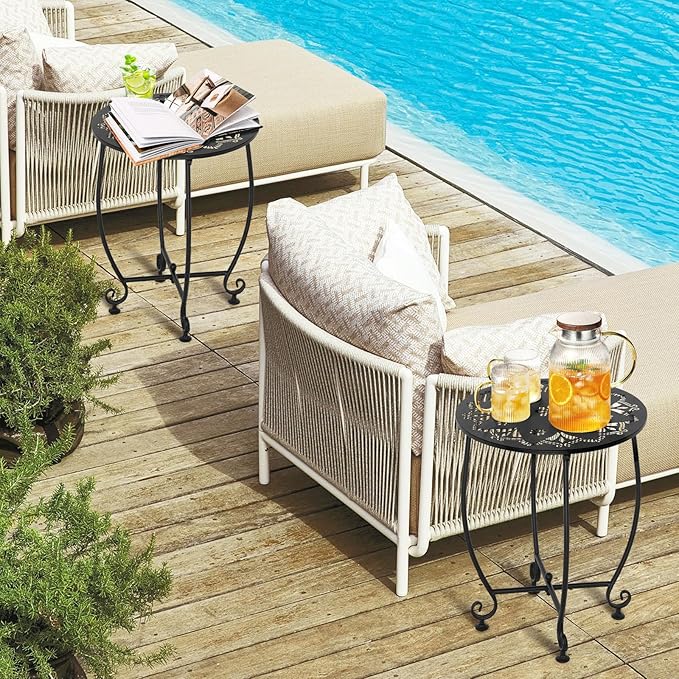2 Pack Outdoor Side Tables for Patio, Weather Resistant Steel Patio Side Table - Image 6