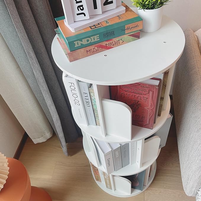 Heehee Wooden Rotating Bookshelf 360 Display Floor Standing Bookcase Storage - Image 4