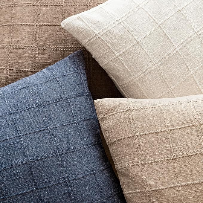 Foindtower Set of 2 Decorative Linen Check Throw Pillow Covers Neutral - Image 4