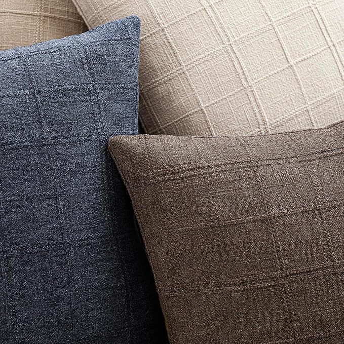 Foindtower Set of 2 Decorative Linen Check Throw Pillow Covers Neutral - Image 4