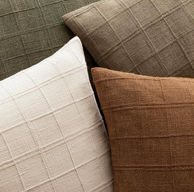 Foindtower Set of 2 Decorative Linen Check Throw Pillow Covers Neutral - Image 4