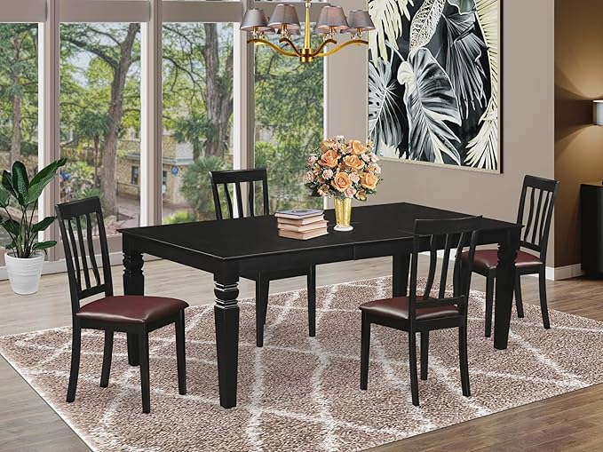 East West Furniture LGAN5-BLK-LC 5 Piece Dining Room Table Set Includes a - Image 2