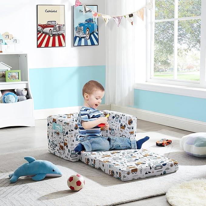 Ulax furniture Kids Sofa Couch, Children Flip-Out Chair 2-in-1 Toddler Chairs - Image 2