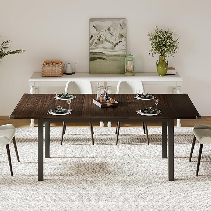Feonase 63" Extendable Kitchen Table, Modern Farmhouse Dining Table - Image 3