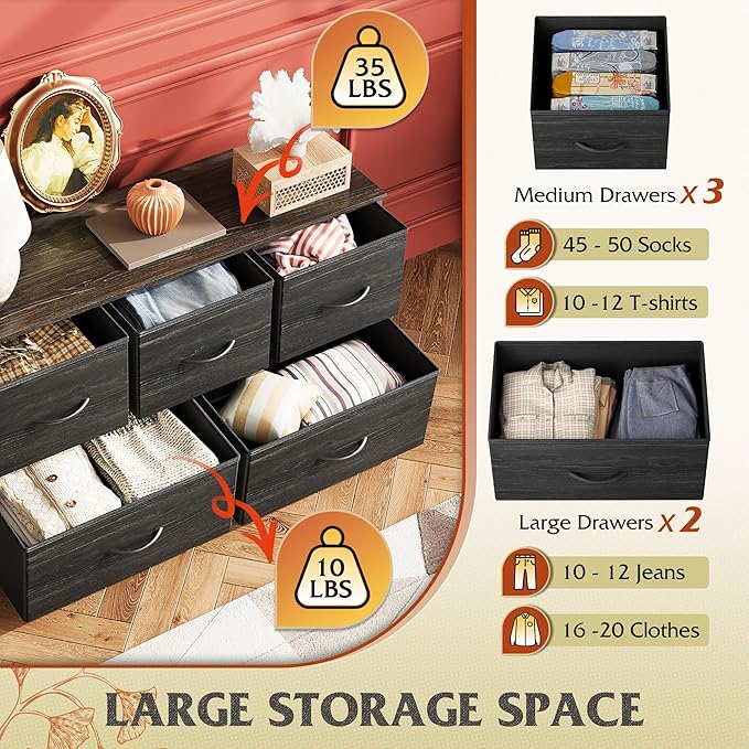 WLIVE Dresser for Bedroom with 5 Drawers, Wide Chest of Drawers, Fabric Dresser - Image 4