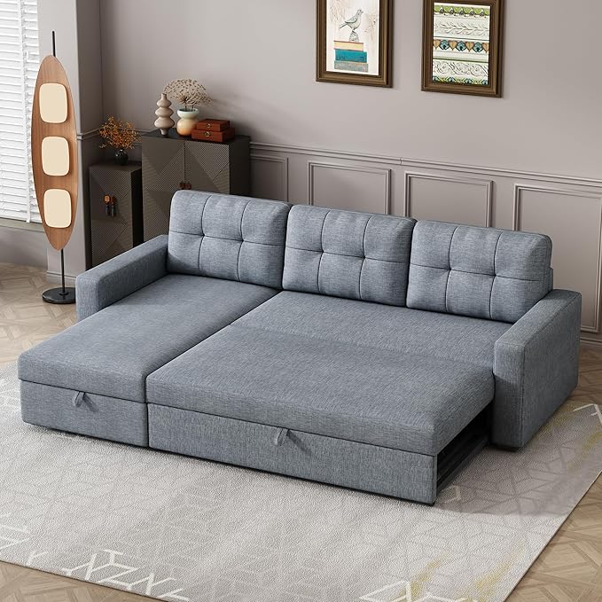 Ball & Cast L-Shape Reversible Sectional Sleeper Sofa Bed, Linen Upholstered 4 - Image 5