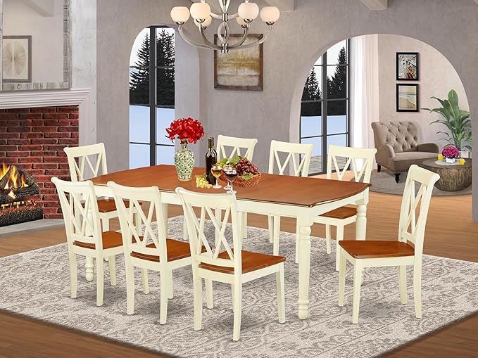 East West Furniture DOCL9-BMK-W 9 Piece Dining Table Set Includes a Rectangle - Image 2
