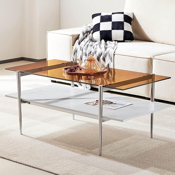 AGV LIGHTING Tadio Glass Coffee Table, Mid-Century Modern Coffee Table - Image 3