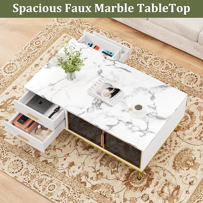 GAOMON Coffee Table for Living Room, Faux Marble Coffee Table - Image 7