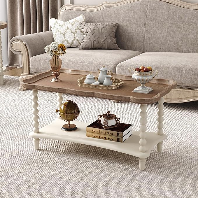 Function Home Farmhouse Coffee Table, Rustic White French Country Center Table - Image 2