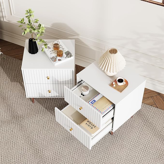 White Night Stand Set 2, Modern Bedside Table - Image 3