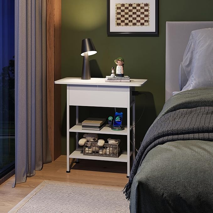 WLIVE End Table with Charging Station, Flip Top Side Table with Storage Shelf - Image 7