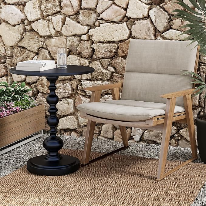 Metal Small End Table, Vintage Matte Black Round Side Table Nightstand - Image 6