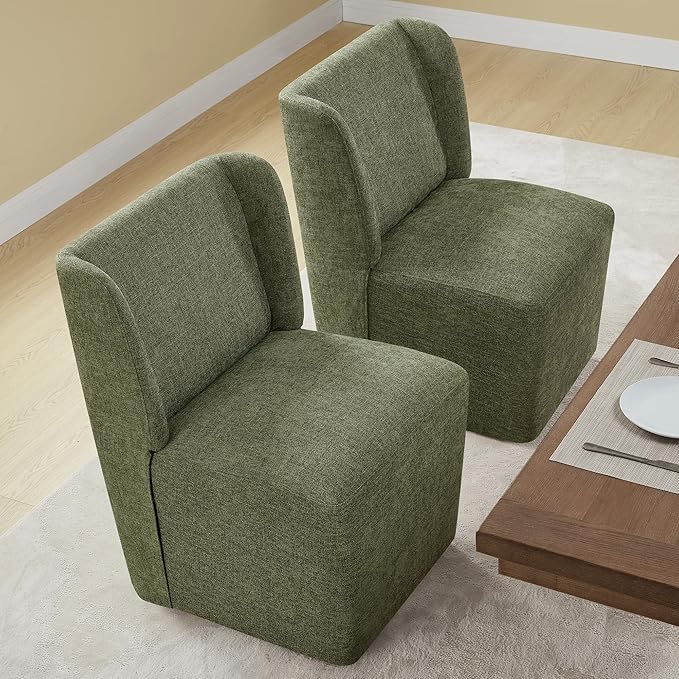 Dining Chairs with Casters Require Assembly Upholstered Wingback Single Sofa - Image 2