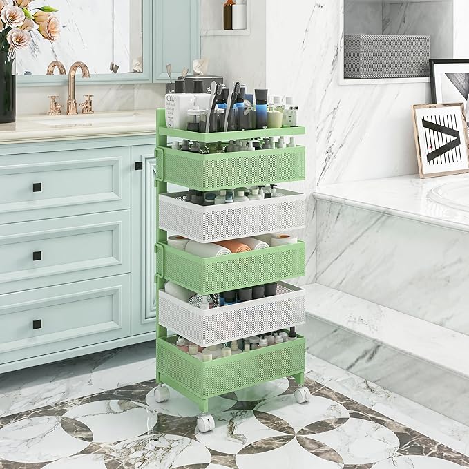 Rotating Kitchen Storage Rack No Assembly, Fruit Basket, Bathroom Storage Cart - Image 2