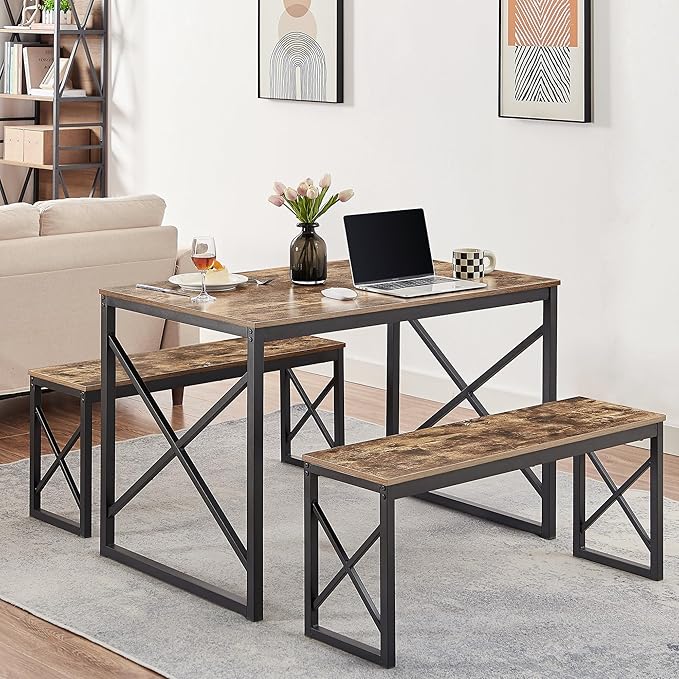 VECELO Kitchen Table with 2 Benches - Image 5