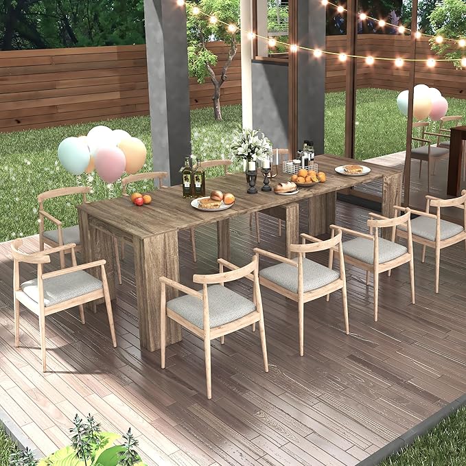 118" Extendable Dining Table for 6-10 Person, Wooden Folding Narrow Dining Room - Image 7