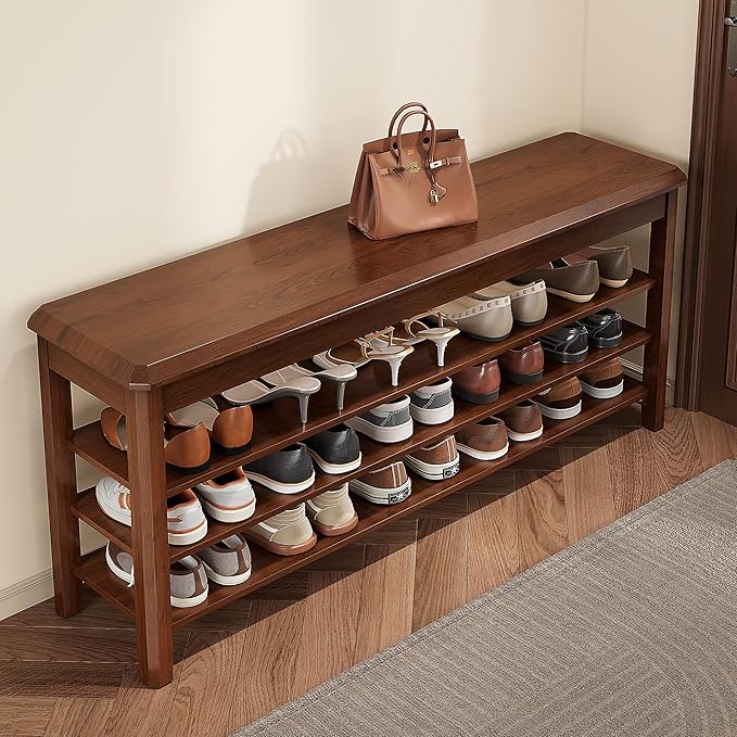Shoe Rack for Front Door Entrance, Solid Wood Shoe Bench for Closet, Holds Up by IUNVR