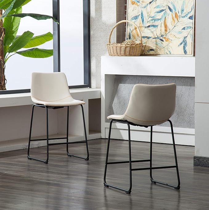 Roundhill Furniture PC185WH Lotusville Vintage PU Leather Counter Height Stools - Image 5