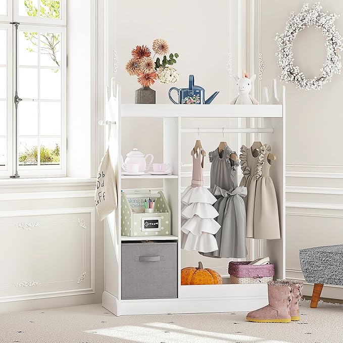UTEX Kids Play Armoire with Mirror, Storage Bins and Closet - Image 7