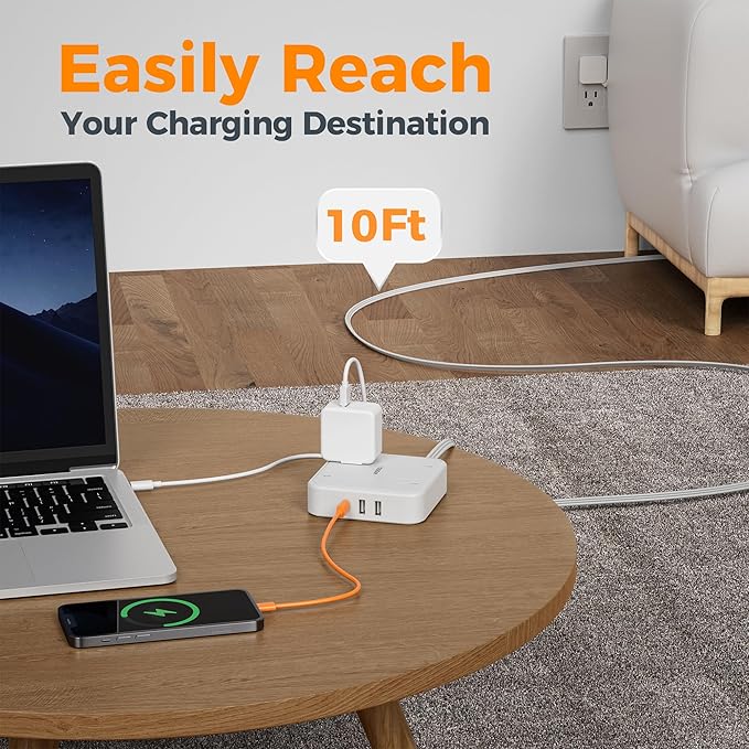 Surge Protector Flat Extension Cord 10FT, TESSAN Flat Plug Power Strip - Image 8