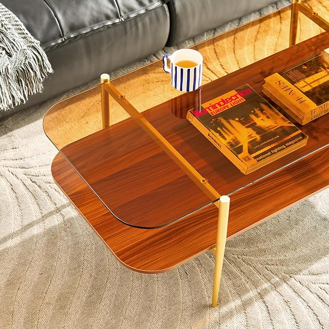 AGV LIGHTING Tadio Large Glass Coffee Table, Mid-Century Modern Coffee Table - Image 9