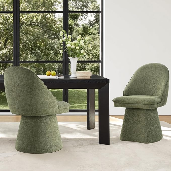 Swivel Dining Chairs Modern Desk Chair Upholstered Linen Fabric Side Chair - Image 2