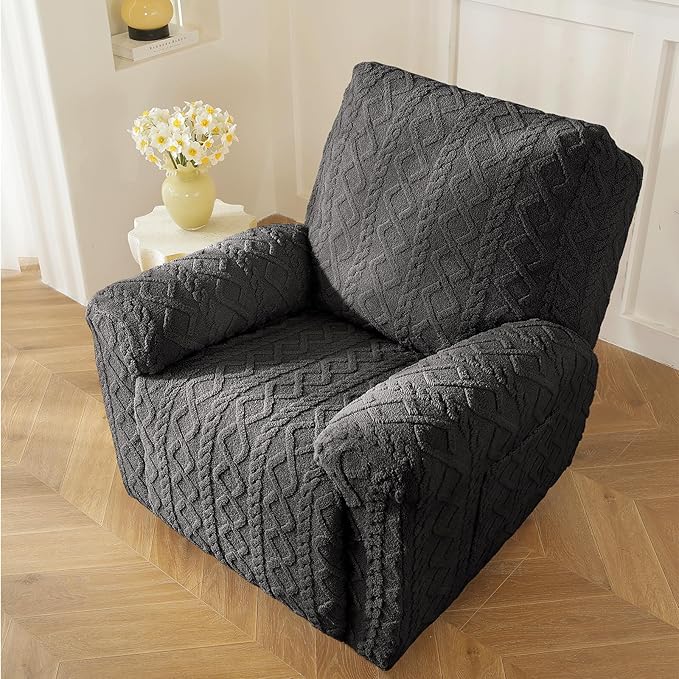 vctops 4 Pieces Geometric Jacquard Plush Recliner Slipcovers Soft Fuzzy Fluffy - Image 7