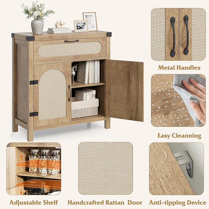 Garvee 29.9'' Small Rattan Buffet Cabinet - Image 3