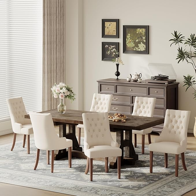 COLAMY Fabric Side Dining Chairs Set of 6, Wingback Upholstered Dining Room by COLAMYINC