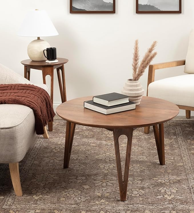 Kate and Laurel Kershaw Mid-Century Modern Round Coffee Table, Walnut Brown - Image 4
