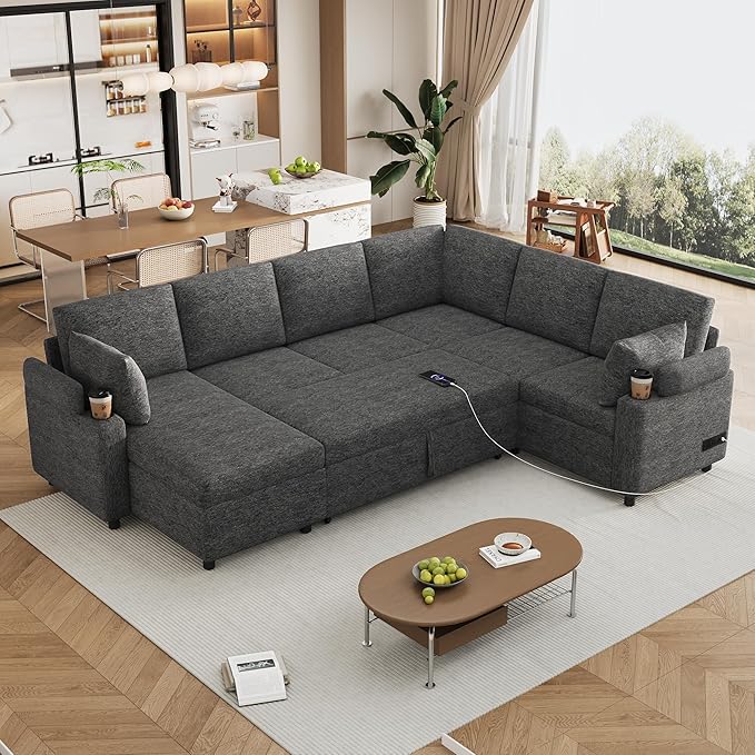 Eafurn Oversized U Shaped Sectional Sleeper Sofabed Pull Out Couch Bed by Unknown