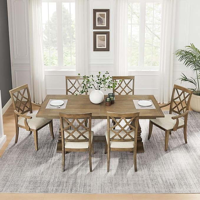 KEIKI Retro 7-Piece Wooden Dining Table Set by Unknown