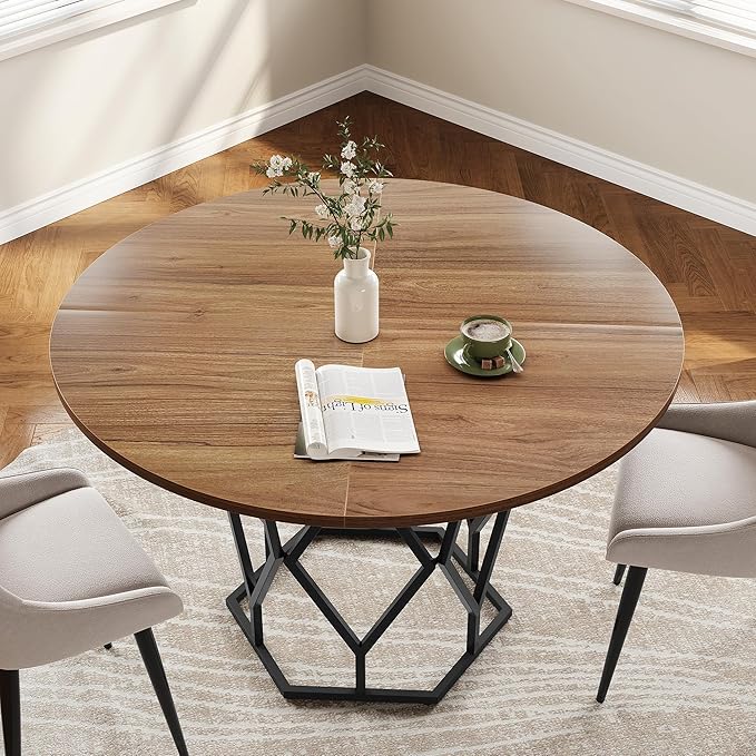GarveeHome Round Dining Table for 4-6 People, 47 Inch Farmhouse Kitchen Table - Image 4