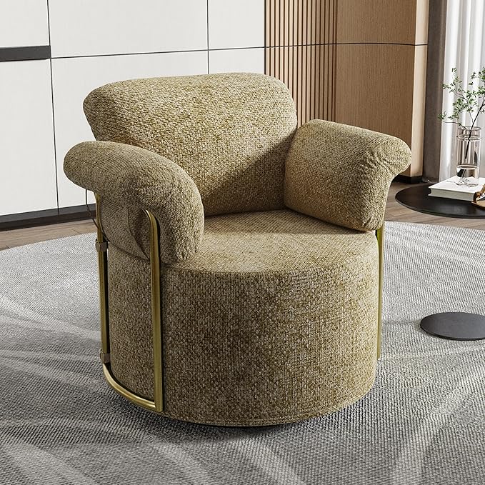 KEIKI Modern Comfy Swivel Accent Reading Chair, 360°Round Upholstered Barrel by Unknown