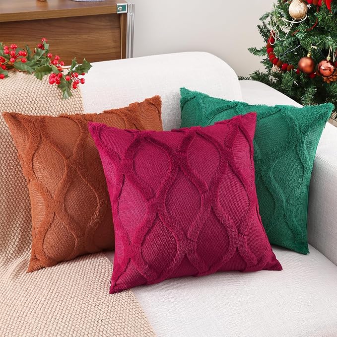 decorUhome Throw Pillow Covers 24x24 Inch Set of 2, Soft Plush Faux Fur Wool - Image 5