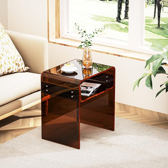Clear Acrylic End Table 2-Tier Bedside Nightstand - Image 7