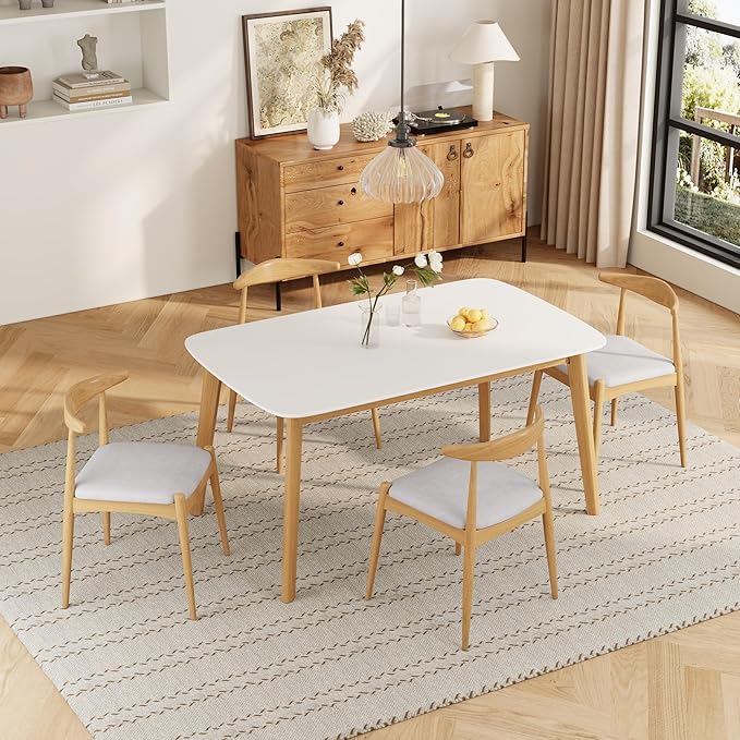 5-Piece Dining Set, Mid-Century Modern Solid Wood Table & Chair Set - Image 2