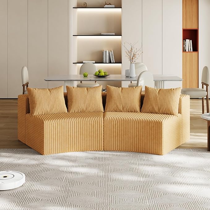KEIKI Corduroy Curved Sectional Sofa, 2 Seater Symmetrical Modular Semi - Image 3