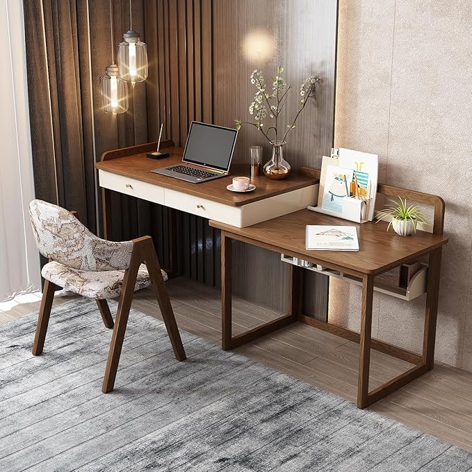Lartis Extendable to 70" Solid Wood Desk, Storage Study Table - Image 5